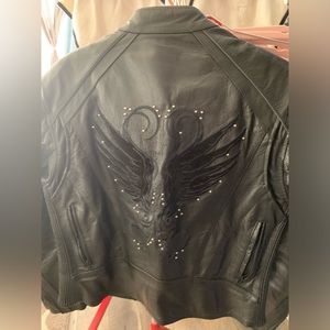 Biker jacket womens black with nice design on back vintage